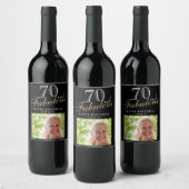 70 en Fabulous Elegant Black Photo 70th Birthday Wijn Etiket (Flessen)