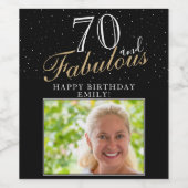 70 en Fabulous Elegant Black Photo 70th Birthday Wijn Etiket (Enkel label)