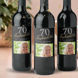 70 en Fabulous Elegant Black Photo 70th Birthday Wijn Etiket