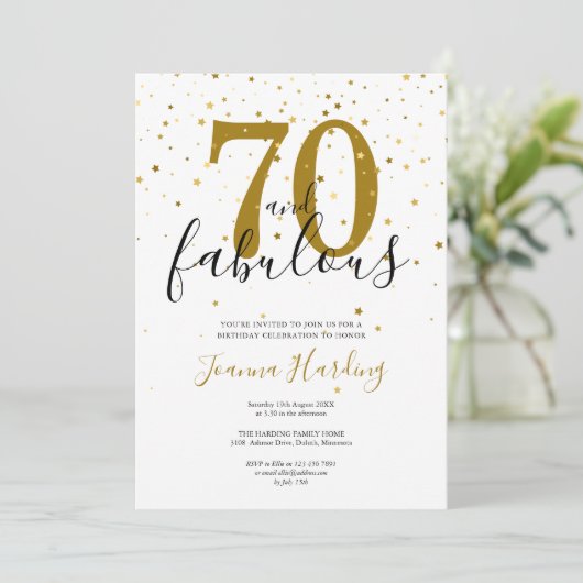 70 en Fabulous Elegant Gold en Black Birthday Kaart (Staand voorkant)
