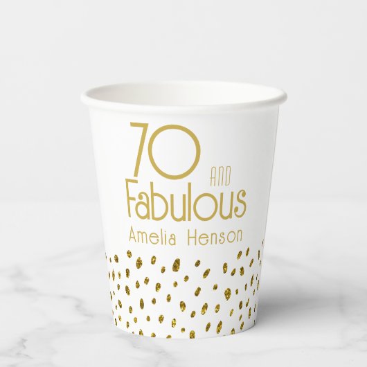 70 en Fabulous Elegant Gold Glitter 70th Birthday Papieren Bekers (Achterkant)