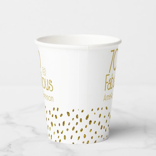 70 en Fabulous Elegant Gold Glitter 70th Birthday Papieren Bekers (Rechts)