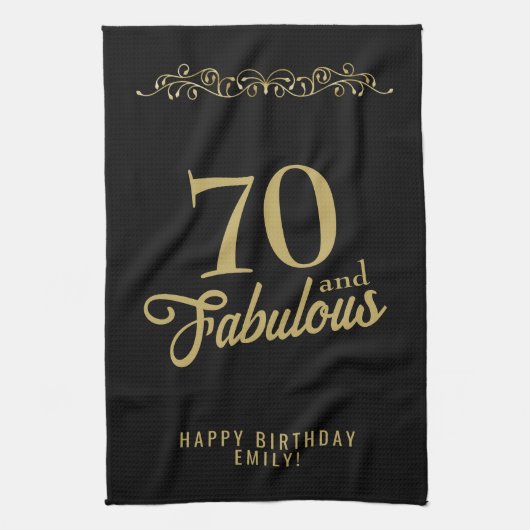 70 en Fabulous Elegant Ornament 70th Birthday Theedoek (Verticaal)