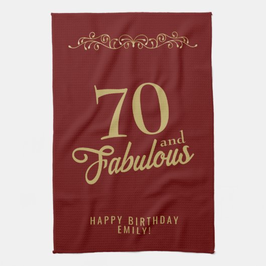 70 en Fabulous Elegant Ornament 70th Birthday Theedoek (Verticaal)