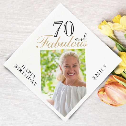 70 en Fabulous Elegant Script Photo 70th Birthday Servet