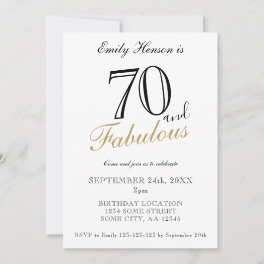 70 en Fabulous Elegant Script Verjaardag Kaart (Voorkant)