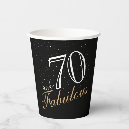 70 en Fabulous Elegant White Script Birthday Papieren Bekers (Voorkant)