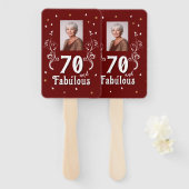 70 en Fabulous Foliage Red 70th Birthday Foto Handwaaier (Voorkant en achterkant)