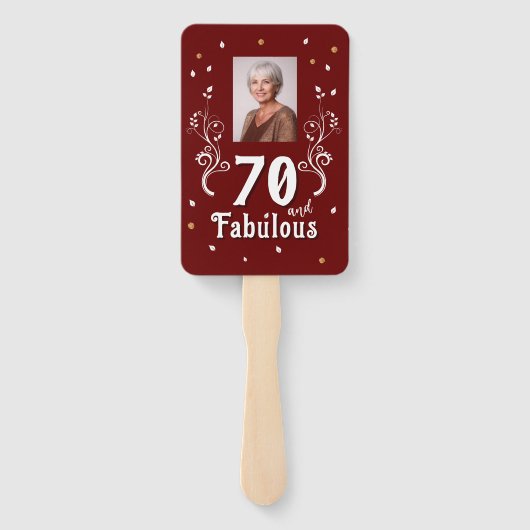 70 en Fabulous Foliage Red 70th Birthday Foto Handwaaier (Achterkant)
