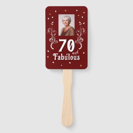 70 en Fabulous Foliage Red 70th Birthday Foto Handwaaier (Voorkant)