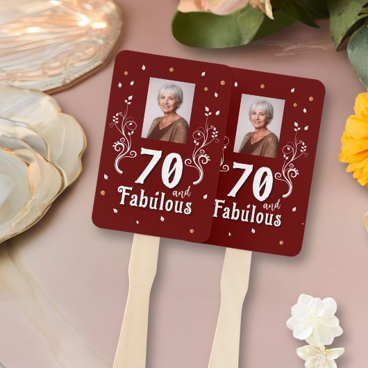 70 en Fabulous Foliage Red 70th Birthday Foto Handwaaier