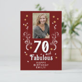 70 en Fabulous Foliage Red 70th Birthday Foto Kaart (Staand voorkant)