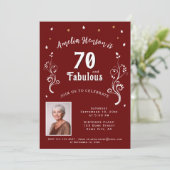 70 en Fabulous Foliage Red 70th Birthday Foto Kaart (Staand voorkant)