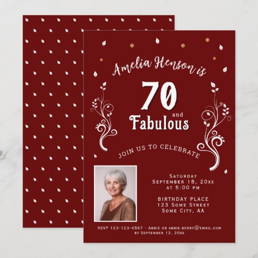 70 en Fabulous Foliage Red 70th Birthday Foto Kaart (Voorkant / Achterkant)