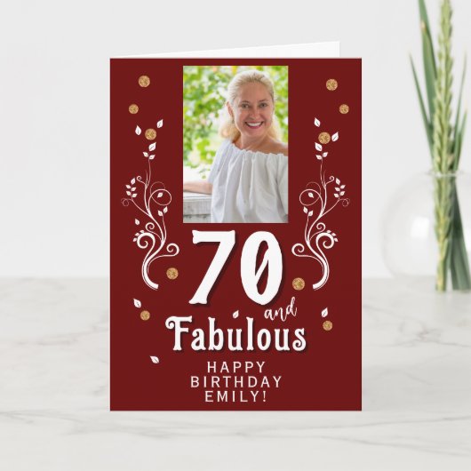 70 en Fabulous Foliage Red 70th Birthday Foto Kaart (Voorkant)