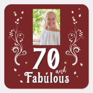 70 en Fabulous Foliage Red 70th Birthday Foto Vierkante Sticker