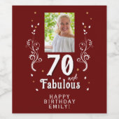 70 en Fabulous Foliage Red 70th Birthday Foto Wijn Etiket (Enkel label)