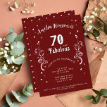 70 en Fabulous Foliage Red 70th Birthday Kaart<br><div class="desc">70 and Fabulous Foliage Red 70th Birthday Invitation. 70 en prachtige tekst in trendy wit script met een naam en wit gebladerte op een donkerrode achtergrond.</div>