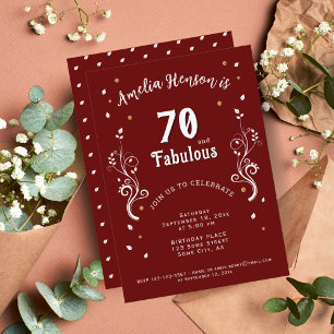 70 en Fabulous Foliage Red 70th Birthday Kaart