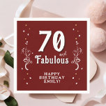 70 en Fabulous Foliage Red 70th Birthday Servet<br><div class="desc">70 en Fabulous Foliage Red 70th Birthday Napkin. Gepersonaliseerde 70ste verjaardagsluiers. 70 en fantastische tekst in trendy white script met een naam en witte bladeren en faux gold glitter op een donkerrode achtergrond. Pas het aan met jouw naam en leeftijd.</div>