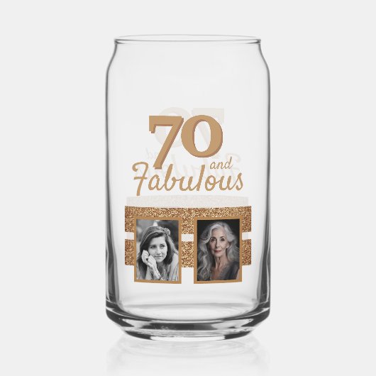 70 en Fabulous Gold Glitter 2 Foto 70e verjaardag Blikvorm Glas (Voorkant)