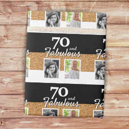 70 en Fabulous Gold Glitter 2 Foto 70e verjaardag Cadeaupapier