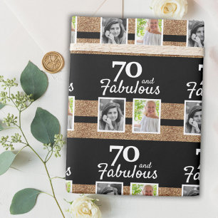 70 en Fabulous Gold Glitter 2 Foto 70e verjaardag Cadeaupapier