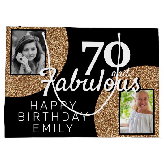 70 en Fabulous Gold Glitter 2 Foto 70e verjaardag Groot Cadeauzakje (Achterkant)