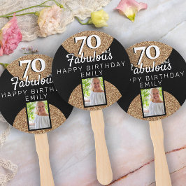 70 en Fabulous Gold Glitter 2 Foto 70e verjaardag Handwaaier