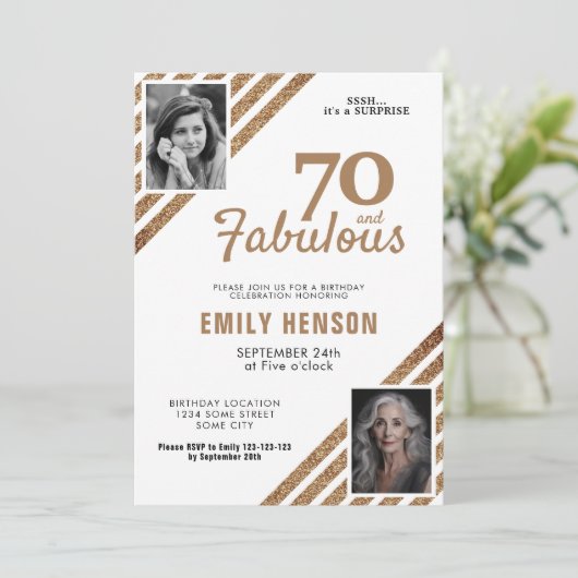 70 en Fabulous Gold Glitter 2 Foto 70e verjaardag Kaart (Staand voorkant)