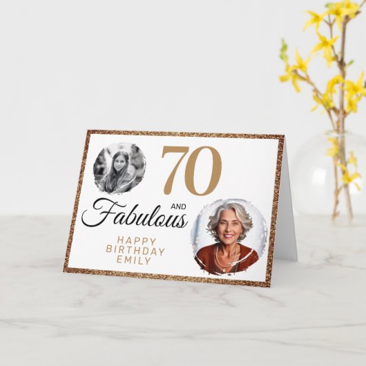 70 en Fabulous Gold Glitter 2 Foto 70e verjaardag Kaart (Gele Bloem)