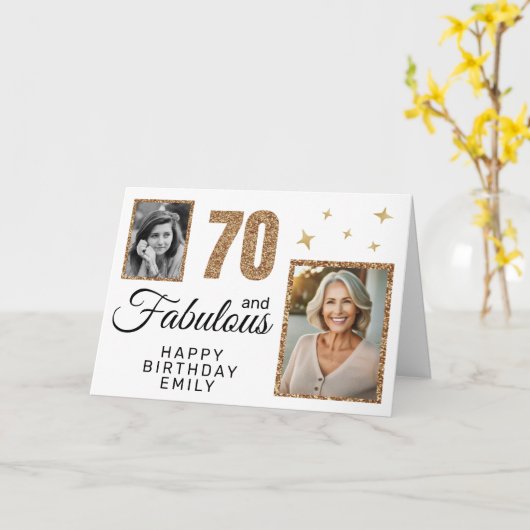 70 en Fabulous Gold Glitter 2 Foto 70e verjaardag Kaart (Gele Bloem)