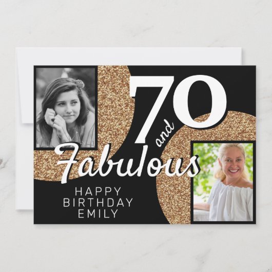 70 en Fabulous Gold Glitter 2 Foto 70e verjaardag Kaart (Voorkant)