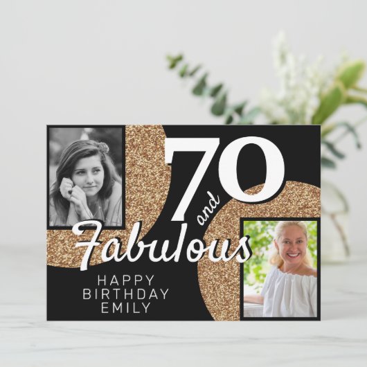 70 en Fabulous Gold Glitter 2 Foto 70e verjaardag Kaart (Staand voorkant)