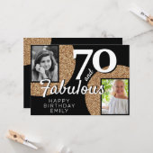 70 en Fabulous Gold Glitter 2 Foto 70e verjaardag Kaart (Voorkant / Achterkant in situ)
