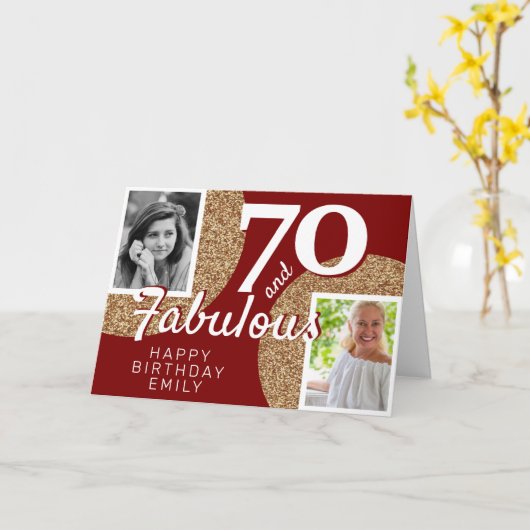 70 en Fabulous Gold Glitter 2 Foto 70e verjaardag Kaart (Gele Bloem)