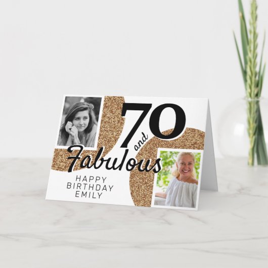 70 en Fabulous Gold Glitter 2 Foto 70e verjaardag Kaart (Voorkant)