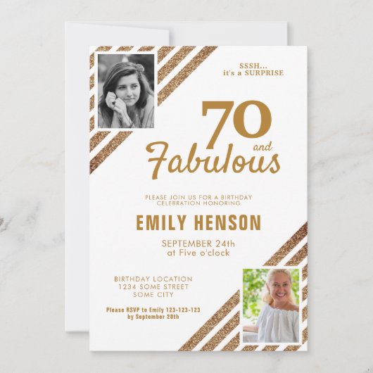 70 en Fabulous Gold Glitter 2 Foto 70e verjaardag Kaart (Voorkant)