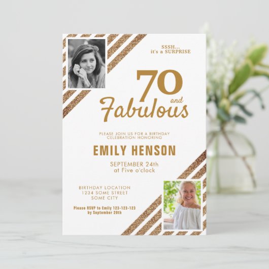 70 en Fabulous Gold Glitter 2 Foto 70e verjaardag Kaart (Staand voorkant)