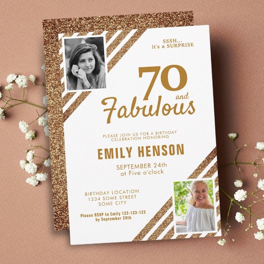 70 en Fabulous Gold Glitter 2 Foto 70e verjaardag Kaart