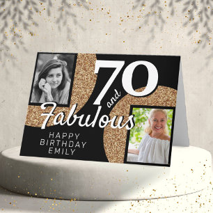 70 en Fabulous Gold Glitter 2 Foto 70e verjaardag Kaart