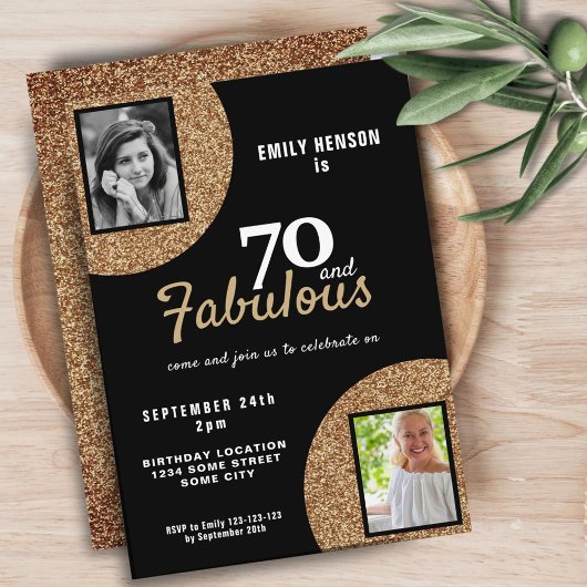 70 en Fabulous Gold Glitter 2 Foto 70e verjaardag Kaart