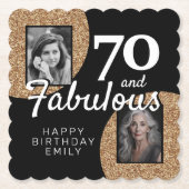 70 en Fabulous Gold Glitter 2 Foto 70e verjaardag Kartonnen Onderzetters (Voorkant)