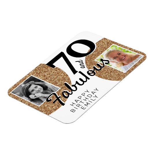 70 en Fabulous Gold Glitter 2 Foto 70e verjaardag Magneet (Linkerzijde)