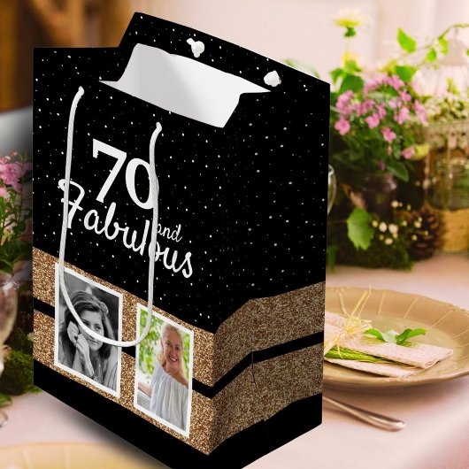70 en Fabulous Gold Glitter 2 Foto 70e verjaardag Medium Cadeauzakje