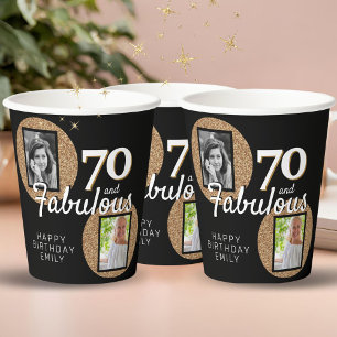70 en Fabulous Gold Glitter 2 Foto 70e verjaardag Papieren Bekers