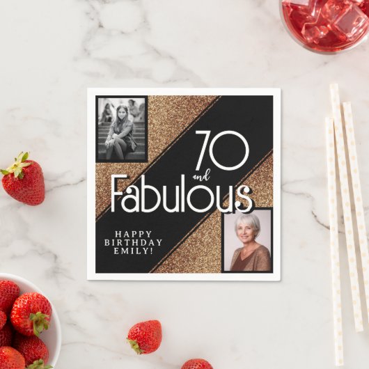 70 en Fabulous Gold Glitter 2 Foto 70e verjaardag Servet (Insitu)