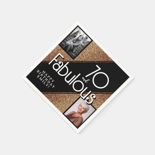 70 en Fabulous Gold Glitter 2 Foto 70e verjaardag Servet (Hoek)