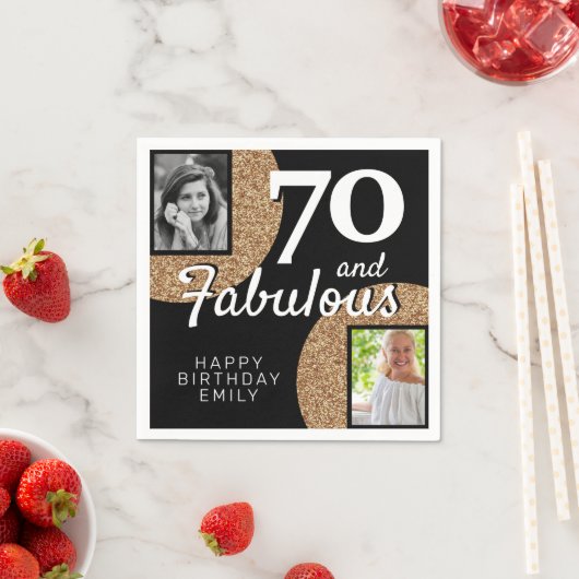 70 en Fabulous Gold Glitter 2 Foto 70e verjaardag Servet (Insitu)