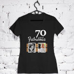 70 en Fabulous Gold Glitter 2 Foto 70e verjaardag T-shirt<br><div class="desc">70 en Fabulous Gold Glitter 2 Foto's 70th Birthday Black T-shirt. De tekst is in witte kleur. Voeg uw foto's toe - u kunt een oude en nieuwe foto - vóór en na foto's gebruiken.</div>